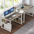 Tribesigns Two Person Desk with Bookshelf, 78.7 Computer Office Double Desk for Two Person, Rustic Writing Desk Workstation with Shelf for Home Office (Gray/White)