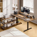 ONBRILL L Shaped Standing Desk with File Cabinet, 63x24'' Electric Stand Up Desk with Monitor and Storage Shelf, Adjustable Height 28-46'' for Home and Computer Workstation, Rustic Brown