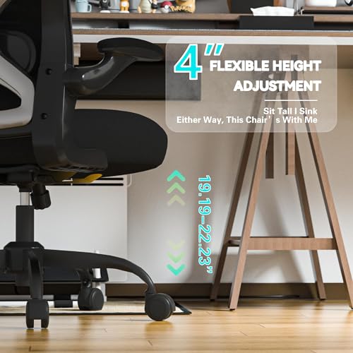 CASASIO Office Desk Chair with Ergonomic Lumbar Support, Extra-Thick Seat Cushion, Flip-up Arms, Breathable Mesh Back, Computer Task Chair for Home Office