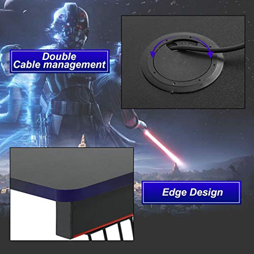 FDW Gaming Desk 45" W x 29" D Home Office Computer Desk Racing Style Study DeskExtra Large Modern Ergonomic PC Carbon Fiber Writing Desk Table with Cup Holder Headphone Hook