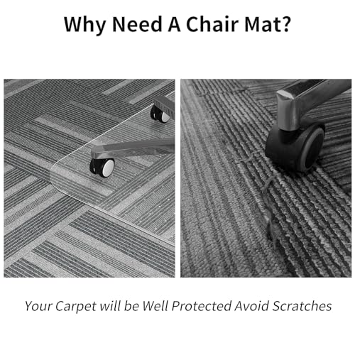 WASJOYE Chair Mat for Carpet, Office Chair Mat for Carpet, Thick Desk Chair Mat with Non-Slip Studded for Home and Office Low Pile Carpet, 36" x 48" Rectangle for Carpet