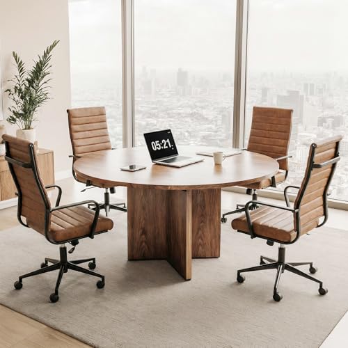 Okeysen Office Desk Chair Conference Room Chairs Modern Ergonomic Executive Swivel Chair Adjustable Height PU Leather Home Desk Chair with Armrests Comfy Computer Task Chairs with Wheels (Brown)
