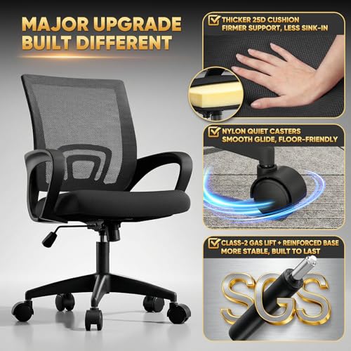 Magshion Ergonomic Office Chair 10 Pack, Mid-Back Mesh Desk Chair, Adjustable Swivel Computer Chair with Lumbar Support & Breathable Backrest for Gaming, Work, Study, 300 Lbs Capacity, Black