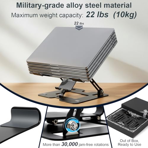 OOYCYOO Alloy Steel Laptop Stand, Ergonomic Computer Stand, Desktop Laptop Riser, Compatible with MacBook Air/Pro, Dell, HP, Lenovo and Other 10-18 Inches Laptops, Black