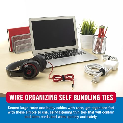 VELCRO Brand ONE-WRAP Cable Ties, 100Pk, 8 x 1/2" Black Cord Organization Straps, Thin Pre-Cut Design, Wire Management for Organizing Home, Office and Data Centers