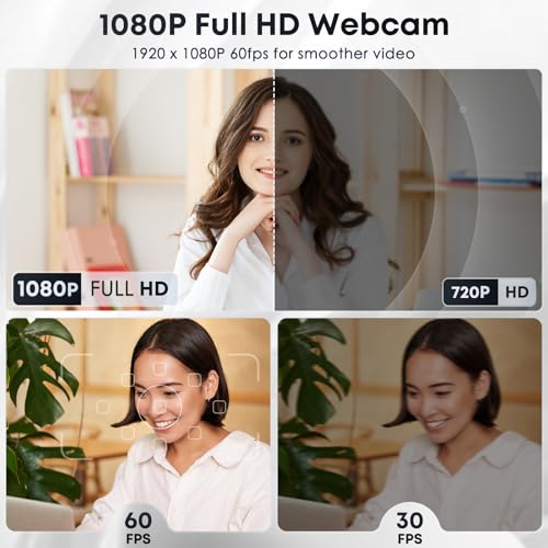 Shcngqio 1080P HD Webcam with Microphone, Noise Cancellation, Privacy Cover, Wide-Angle Lens, Auto Light Correction, Plug & Play USB Webcam for Laptop, Desktop, PC, Mac, Zoom, Skype, Streaming (Black)