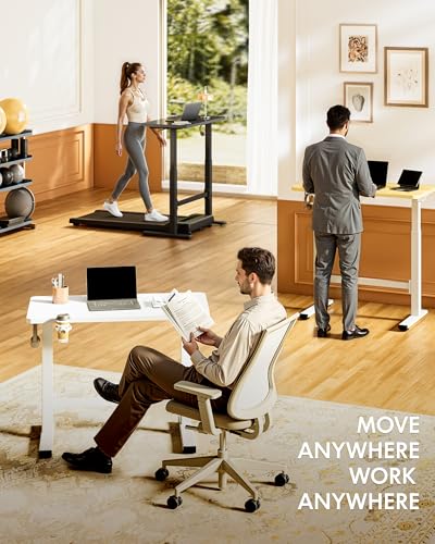 FLEXISPOT H7 Plus Gas Spring Adjustable Standing Desk, Mobile Rolling Sit-Stand Workstation with Wheel, Cordless Stand Up Desk for Small Room & Home Office 32" One-Piece Desktop Black,height 27.6"–45"