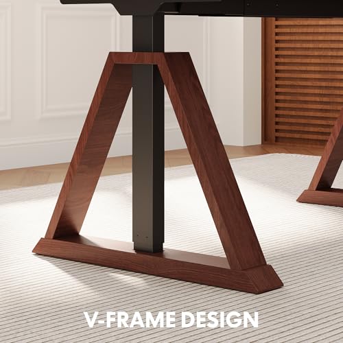 FLEXISPOT 60 x 30 Inch Oak Executive Standing Desk, Dual Motor Electric Height Adjustable Desk, Mid-Century Modern Sit-Stand Desk for Home Office and Writing, 222 LBS, Walnut
