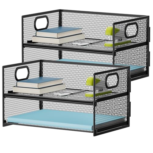 Marbrasse 2 Tier Paper Organizer Letter Tray, Mesh File Organizer with Handle, Paper Sorter Desk Organizer for Home Office Supplies - 2P
