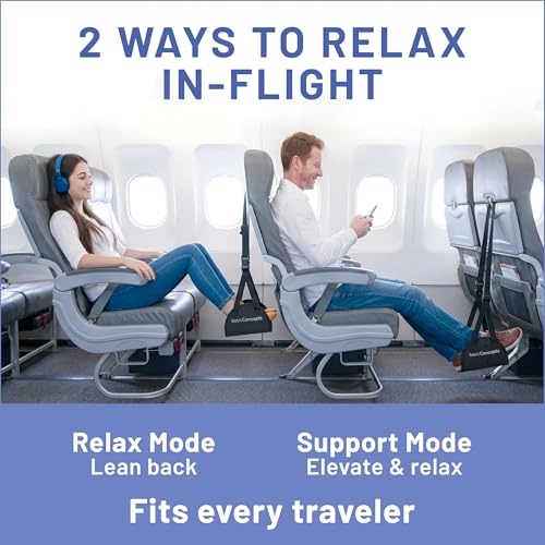 BASIC CONCEPTS Airplane Adjustable Foot Hammock (2 Pack), Perfect or Office Footrest to Relax Your Feet (Memory Foam) - for Travel Accessories, Desk Hammock, Comfy Hanger