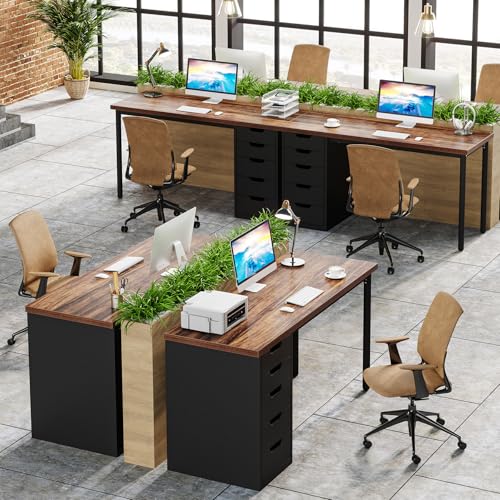 Tribesigns Computer Desk with 5 Drawers, 47 inches Rustic Brown Home Office Desk with Storage, Modern Simple Laptop Desk Study Writing Table for Small Spaces (1, Brown+Black)