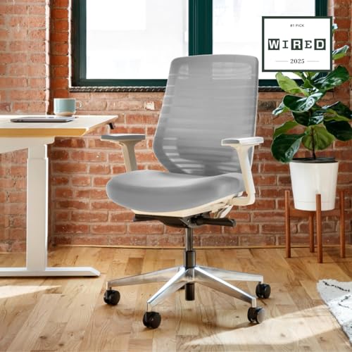 Branch Ergonomic Chair - A Versatile Desk Chair with Adjustable Lumbar Support, Breathable Mesh Backrest, and Smooth Wheels - Experience Optimal Comfort and Support - Pebble - White