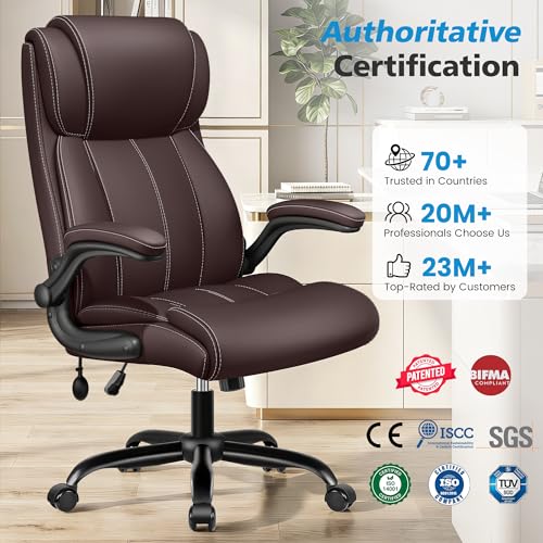 Stella Mia Ergonomic Office Chair – High Back Executive Leather Desk Chair with Inflatable Lumbar Support for Back Pain, Heavy-Duty Computer Desk Chair for Long Workdays, Coffee