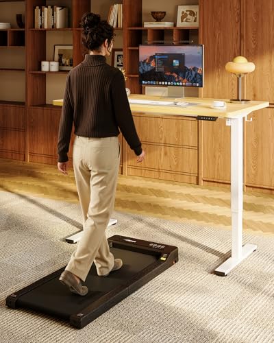 FLEXISPOT EN1 One-Piece Standing Desk, Electric Adjustable with 4 Memory Presets, 176 LBS Capacity, Stable & Quiet, Seamless Desktop for Home Office & Dual Monitors, 48"x24" Maple(White Frame)