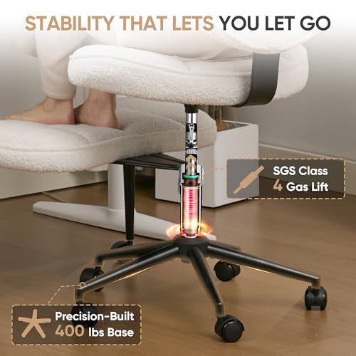 EGSEAT Criss Cross Office Chair with Wheels, Adjustable-Height Backrest & Swivel Footrest, Ergonomic Cross Legged Chair with Leg Rest for Kneeling Meditation Yoga ADHD, Beige Teddy Fleece