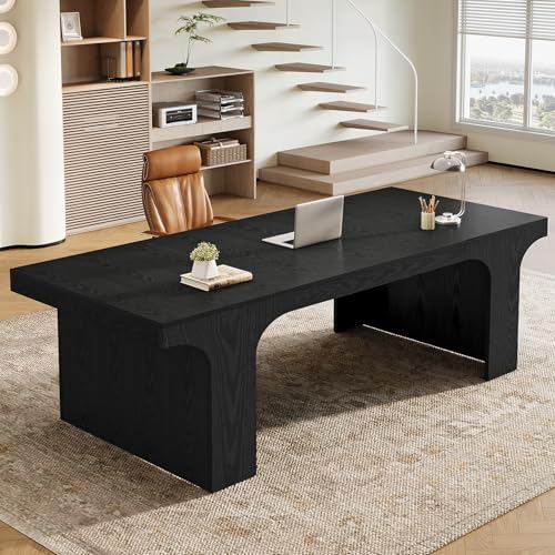 Tribesigns 70.87" Executive Office Desk, Large Workspace Computer Desk, Modern Wooden Writing Table Simple Business Furniture with Arched Design for Home Office, Sturdy Room, Black