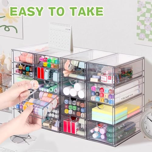 VZKAH Acrylic Organizer with Drawers | 20 Drawers 4 Sets | Desk Organizer and Storage, Clear Makeup Organization, For Office/Art Supply/Craft Storage and Organization