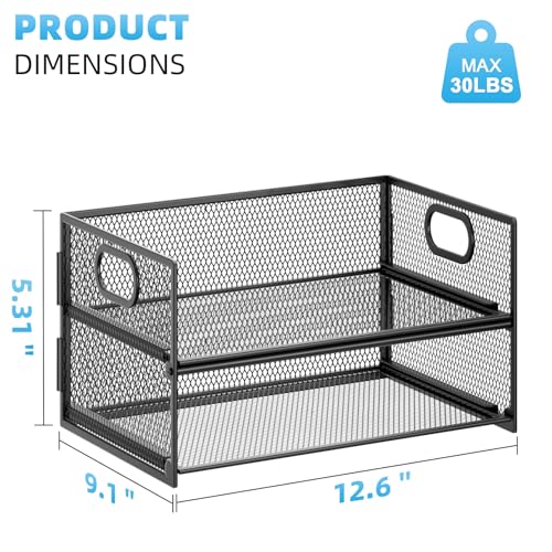 Marbrasse 2 Tier Paper Organizer Letter Tray, Mesh File Organizer with Handle, Paper Sorter Desk Organizer for Home Office Supplies - 2P