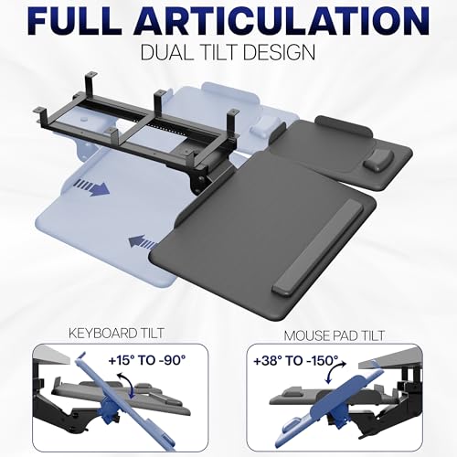 VIVO Adjustable 27 x 12 inch Under Desk Keyboard Tray with 2-Part Tilting Design, Ergonomic Under Table Mount with Padding, Black, Mount-KBTM1