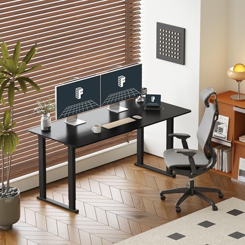 FLEXISPOT 4 Leg Standing Desk 71 x 32 Inch Electric Adjustable Height Sit Stand Desk with Splice Board Home Office Desk, Black Top + Black Frame