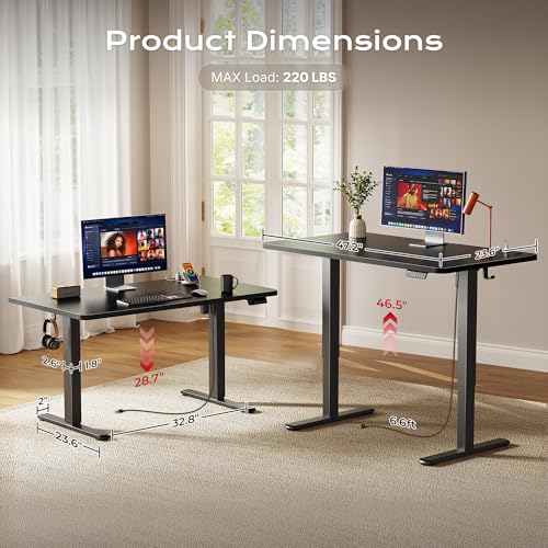 Huuger Electric Standing Desk with Power Outlets and USB-C Port, 47 X 24 Inch Height Adjustable Desk, Sit Stand Desk for Home Office, Computer & Gaming Desk with 4 Presets, Stable Steel Frame, Black