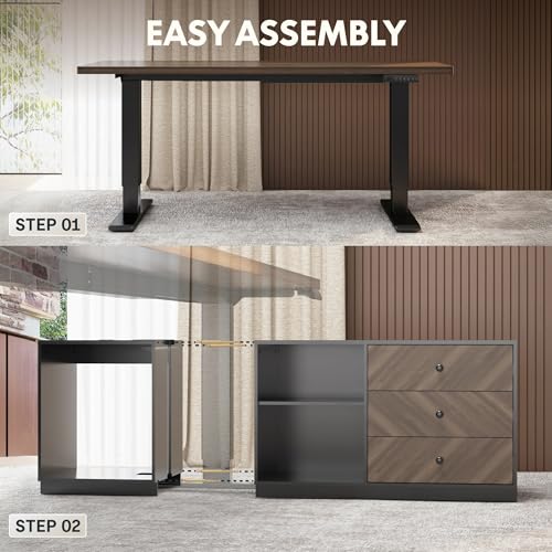 FLEXISPOT 71" L Shaped Standing Desk with Storage & CPU Holder, Dual Motor Height Adjustable Executive Desk, 222 LBS Capacity, 1" Thick Desktop for Home Office, Black Walnut, 3 Packages