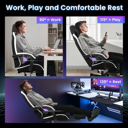 N-GEN GAMING Gaming Chair Video Game Computer Office Desk Use Ergonomic Reclining Backrest Adjustable Armrests Lumbar Support Footrest High Density Foam Breathable Fabric Heavy Duty Base (Black)