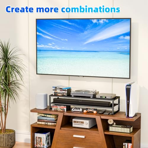 Simple Trending 2 Tier Metal Dual Monitor Stand Riser with 32"x10" Mouse Pad, Computer Desk Organizer for 2 Monitors, Laptop, Printer, TV, Black