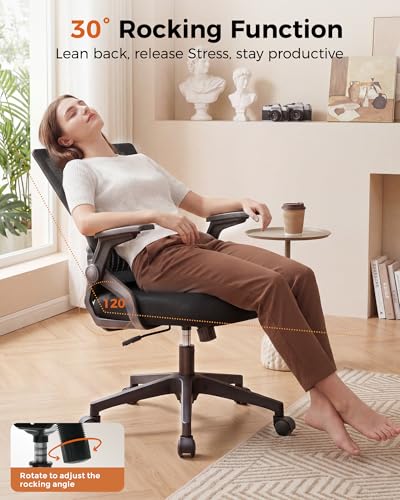 GTPLAYER Ergonomic Office Chair with Flip-up Armrests Executive Computer Chair for Home Office, Breathable Mesh & Comfy Lumbar Support, Black