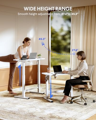 FLEXISPOT H7 Plus Gas Spring Adjustable Standing Desk, Mobile Rolling Sit-Stand Table with Wheels, Cordless Stand Up Desk for Small Spaces & Home Office, 32" One-Piece Desktop White,Height 27.6"–45"