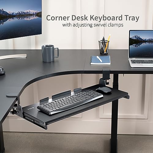 VIVO Large Pull Out Keyboard Tray for Corner Desk, 27 (33 Including Clamps) x 11 inch Slide-Out Platform Computer Drawer, 90-Degree Swivel C-Clamps for L-Shaped Workstation, Black, MOUNT-KB10C