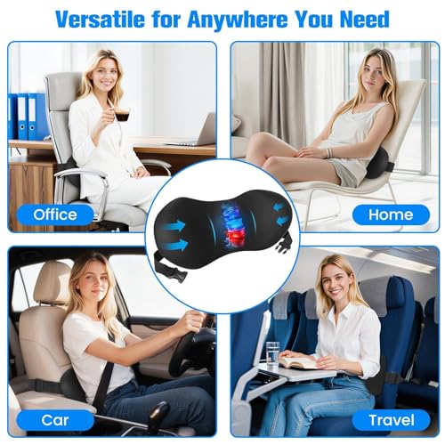 SweetSlubr Lumbar Support Pillow for Office Chair - Memory Foam Lumbar Pillow with Detachable Strap & Breathable Cover, Ergonomic Back Support for Office Chair, Car Seat Cushion, Bed Rest (Black)