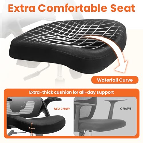 NEO CHAIR Office Desk Gaming Chair Computer High Back Mesh Seat with Rolling Wheels Ergonomic Adjustable Comfy Flip-up Armrests Lumbar Support Height for Home (Black)