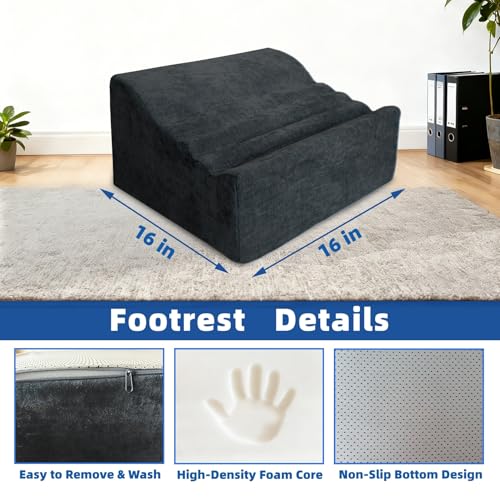 XYRONICA Foot Rest Under Desk, Ergonomic Foot Stool, Comfortable Office Footrest with Curved Design, with Washable Cover for Home and Office, Relieves Leg Pressure (Dark Gray)