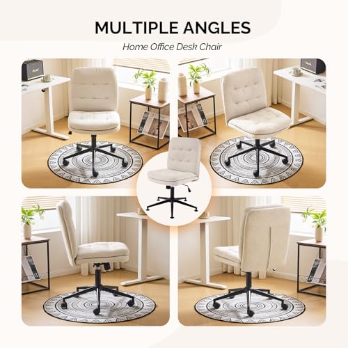VINGLI Mid Back Armless Office Desk Chair with Wheels/no Wheels,360°Rocking Swivel Vanity Chair with Thickened Cushion,Adjustable Height Rolling for Reading Room, Make up,Linen Beige