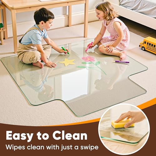 Antok Irregular Tempered Glass Chair Mat, 36"x48" Office Chair Mat for Carpet & Hardwood Floors, Heavy Duty 0.2" Desk Chair Mat for Smooth Rolling at Home or Office