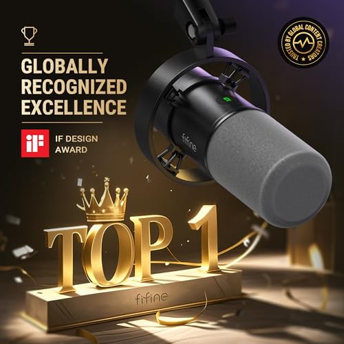 FIFINE K688 Podcast Microphone Kit, USB/XLR Dynamic Microphone with Boom Arm for PC/XLR Mixer, Gaming Mic with Mute Button, Headphone Jack for Vocal, Voice-Over, Streaming, Music Recording -K688CT