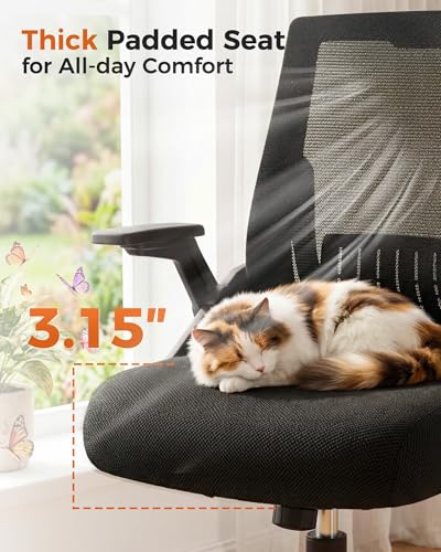 GTPLAYER Ergonomic Office Chair with Flip-up Armrests Executive Computer Chair for Home Office, Breathable Mesh & Comfy Lumbar Support, Black