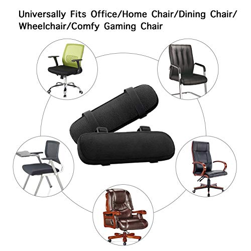 MOSISO Chair Armrest Pads (2 Pack), Memory Foam Home/Office Chair Arm Rest Covers Comfy Computer Gaming Elbow Cushion Removable Washable Elbow Support Forearm Pressure Relief, Black