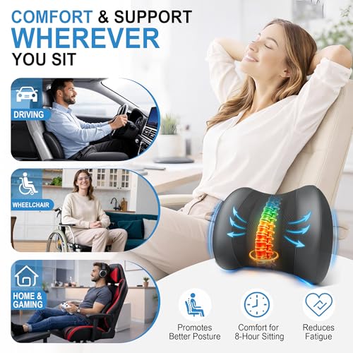 Lofty Aim Lumbar Support Pillow for Car, Memory Foam Lumbar Pillow for Lower Back Pain Relief - Back Cushion for Driving, Chair Support for Car-Office Chair, Wheelchair - Black