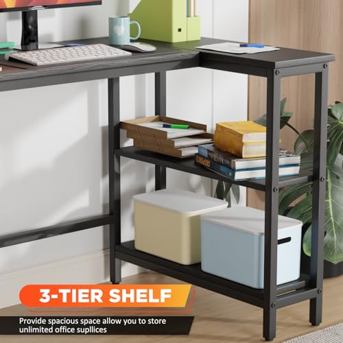 PayLessHere 39 Inch L-Shaped Computer Desk,Gaming Desk with Durable Metal Frame,Corner Desk with Reversible Storage Shelves for Home Office Gaming Study,Black (39 inch)
