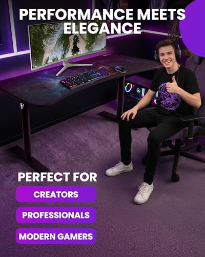 Arozzi Arena Special Edition Ultrawide Curved Gaming and Office Desk with Full Surface Water Resistant Desk Mat Custom Monitor Mount Cable Management Cut Outs - Omega