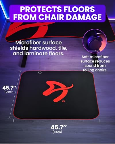 Arozzi Gaming & Office Chair Square Floor Pad with Anti-Slip Rubberized Grip for Noise-Dampening Comfort and Floor Protection - Black Red