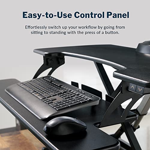 Vari Varidesk Pro Plus 36 Electric Standing Desk Converter – 11 Height Settings + Spring-Loader Lift, 2 Tier Design, Keyboard Tray – Fits Desktops 36” Wide x 26.5" Deep – Fully Assembled (Black)