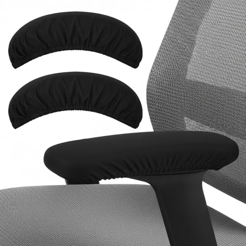Guduling 2-Pack Arm Rest Pads for Office Chairs,Black Computer Chair Arm Rest Pads,Stretchable & Removable Universal Arms Rests Covers for Office Chair, Gaming & Desk Chairs
