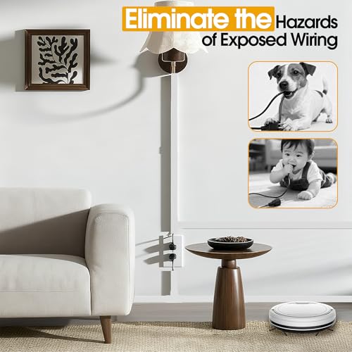 212.6in Cord Hider Wall, Cord Covers for 2-3 Wires on Wall, Paintable Cable Hider Raceway, Easier Set-up Wire Hider Wire Covers for Cords on Wall, Self-Adhesive Cable Cover, W0.95 H0.55in, White