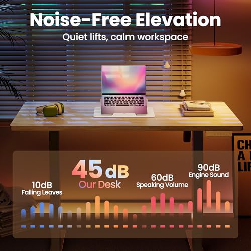 HUANUO 32" Small Electric Standing Desk Adjustable Height, 4 Memory Height Settings, Sit Stand Up Desk for Home Office & Computer Workstation, LightWalnut