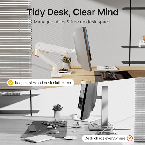 monTEK Single Monitor Arm with USB for Max 45 Inch Ultrawide Screens Adjustable Monitor Desk Mount Holds 35 Lbs Cable Management with C Clamp/Grommet Desk Mount, VESA 75/100mm