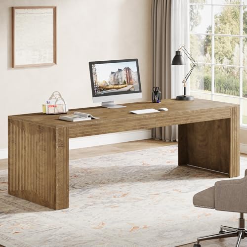 Tribesigns 79-Inch Extra Long Desk, Two Person Double Desk for Home Office, Wooden Long Computer Desk Writing Table for Office, Natural Oak