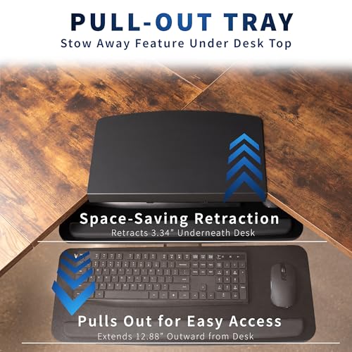 VIVO Adjustable Computer Keyboard and Mouse Platform Tray with Corner Connector, Ergonomic Under Table Desk Mount Drawer for L-Shaped Workstations, Underdesk Shelf, Black, MOUNT-KB03B-C